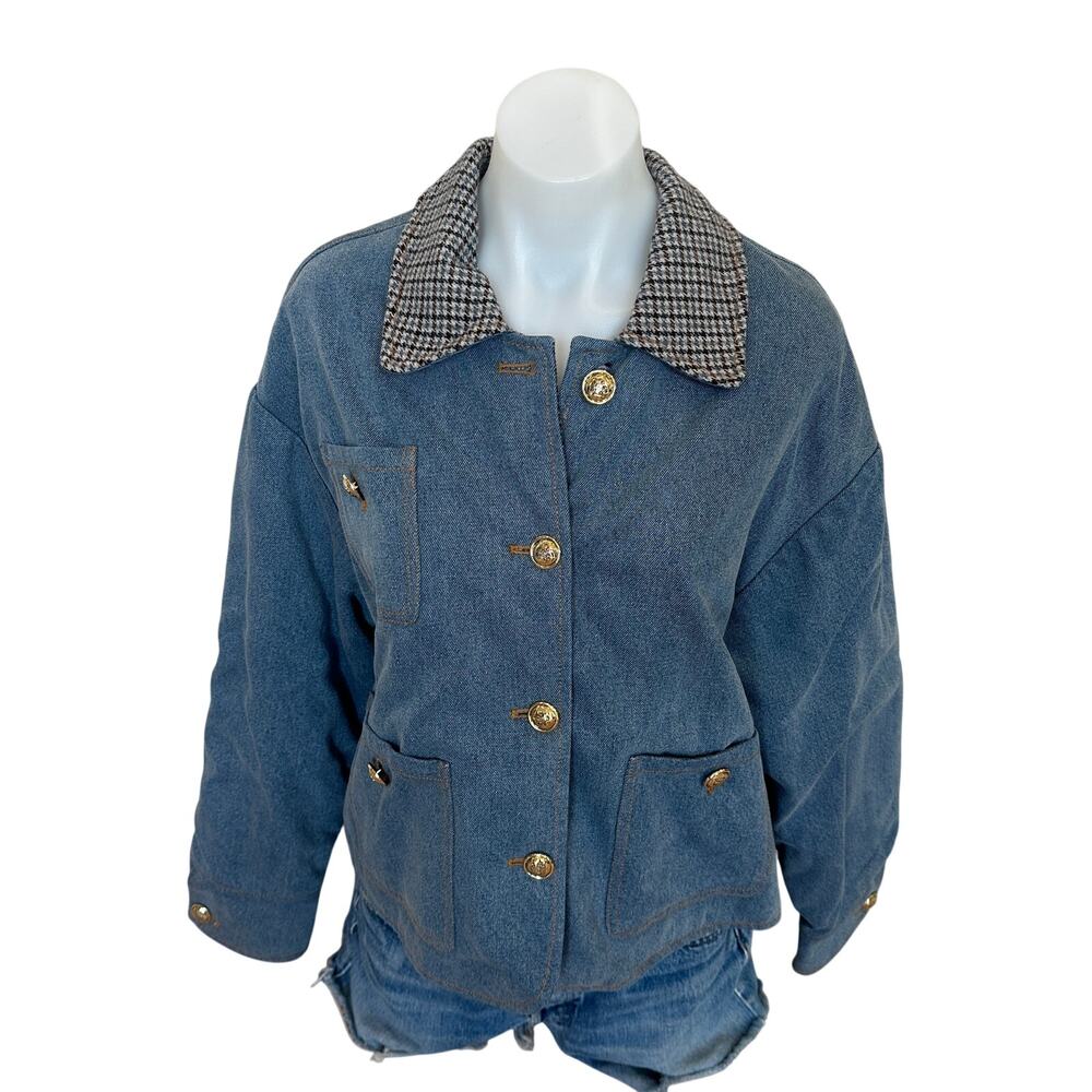 Sandro Denim Jacket SIZE 8 Oversized Barn Chore Coat Jean Tweed Designer $725 - Picture 8 of 12